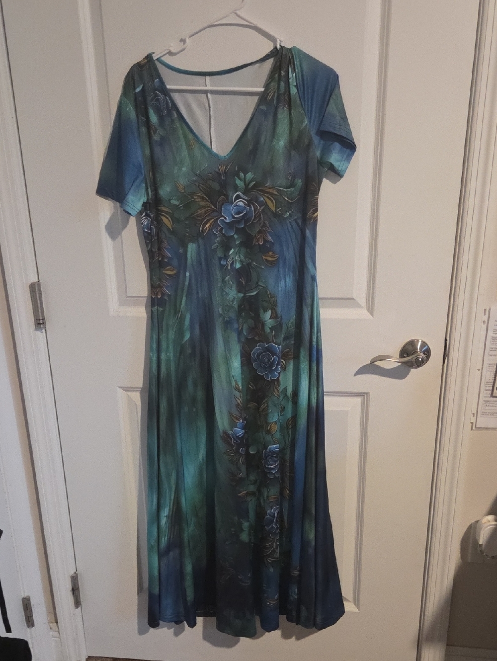 Blue Green Floral V-Neck Maxi Dress